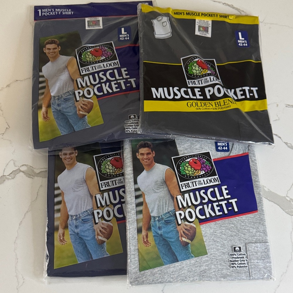 Fruit of the Loom Men's Muscle Pocket T-Shirts - Black, Gray, Blue